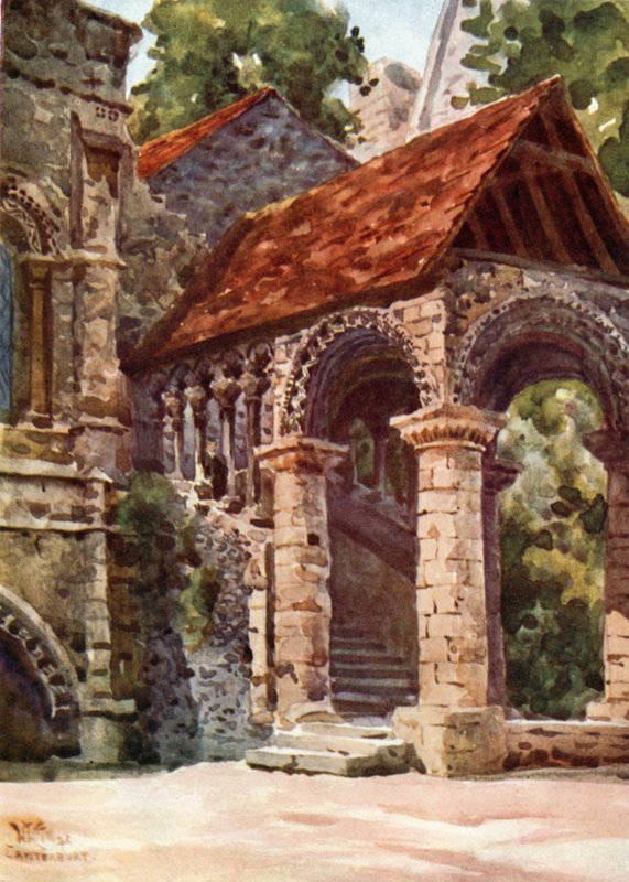 Canterbury, la escalera normanda (litografía en color) de William Wiehe Collins