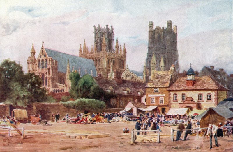 Ely, la plaza del mercado (litografía en color) de William Wiehe Collins