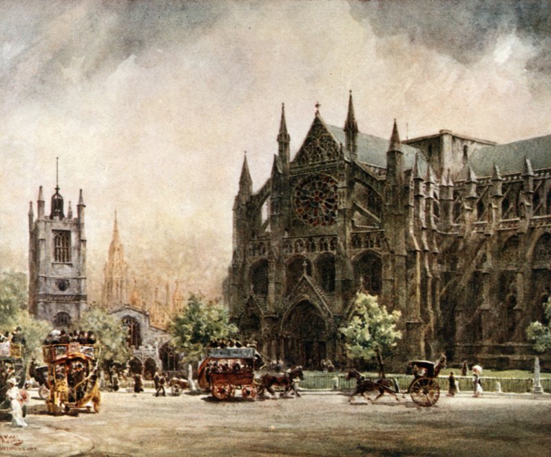 Londres, Abadía de Westminster. El transepto norte (litografía en color) de William Wiehe Collins