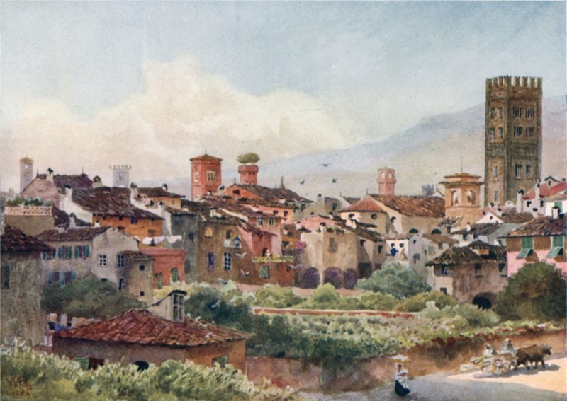 Lucca. Desde las murallas de la ciudad (litografía en color) de William Wiehe Collins