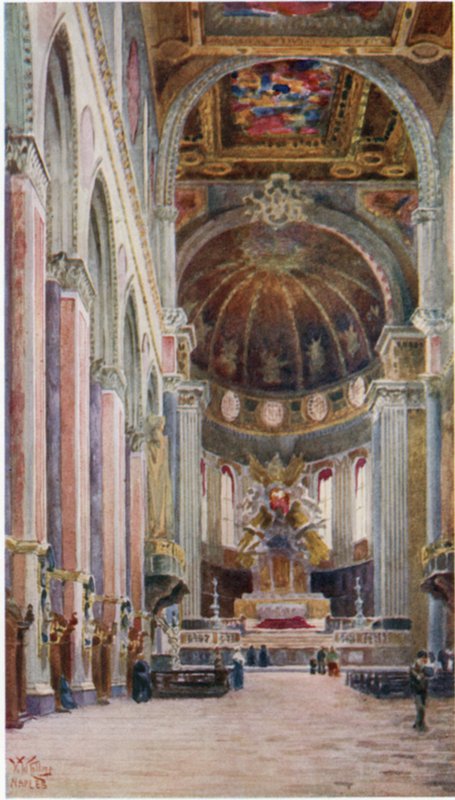 Nápoles. Interior de la Catedral (litografía en color) de William Wiehe Collins