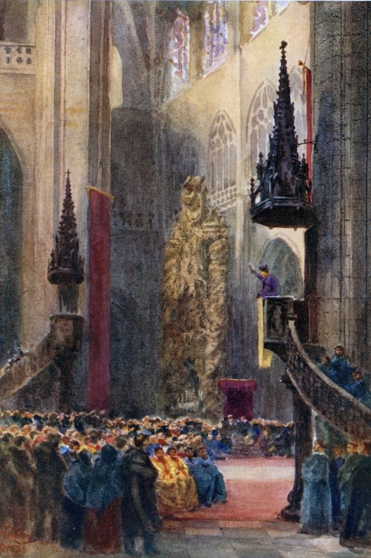 Orviedo, en la Catedral (litografía en color) de William Wiehe Collins