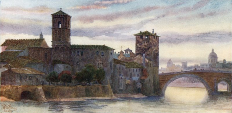 Roma. La isla de S. Bartolomeo (litografía en color) de William Wiehe Collins
