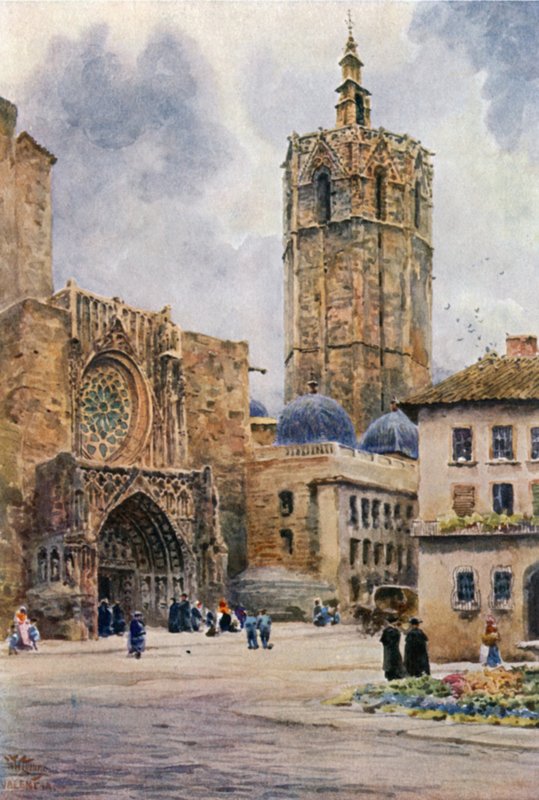 Valencia, Puerta de la Catedral (litografía en color) de William Wiehe Collins