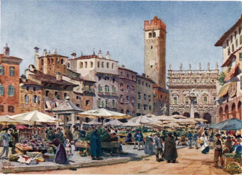 Verone. La plaza del mercado (litografía en color) de William Wiehe Collins