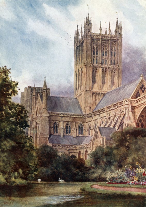 Wells, la Catedral y las Piscinas (litografía en color) de William Wiehe Collins