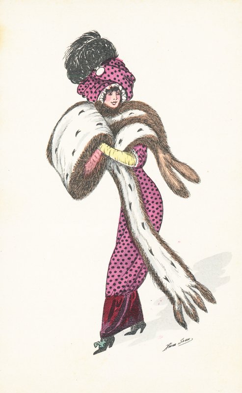 Mujer parisina elegante, con estola de piel larga de Xavier Sager