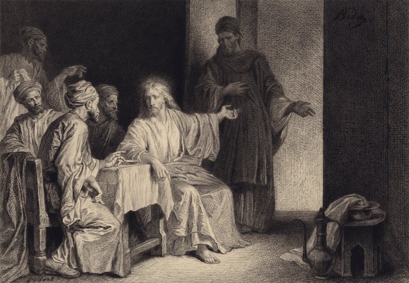 Cristo sana al hombre con hidropesía de after Albert Robida