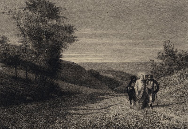 Jesús y sus discípulos en el camino a Cesarea de after Albert Robida