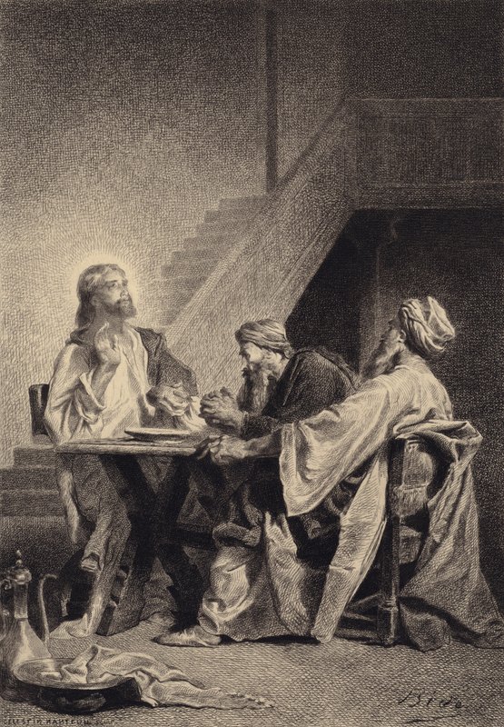 Jesús y los discípulos en Emaús de after Albert Robida
