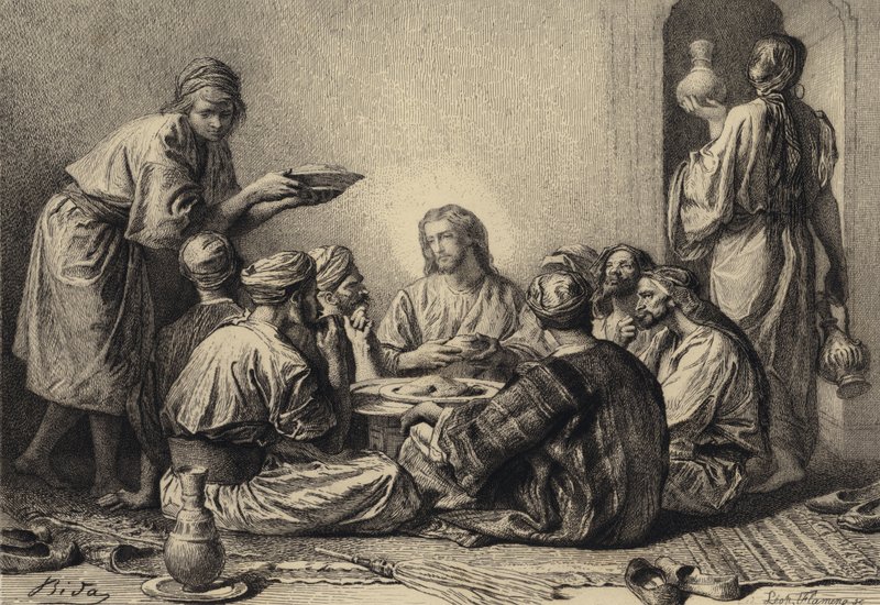 Jesús come con publicanos y pecadores de after Albert Robida