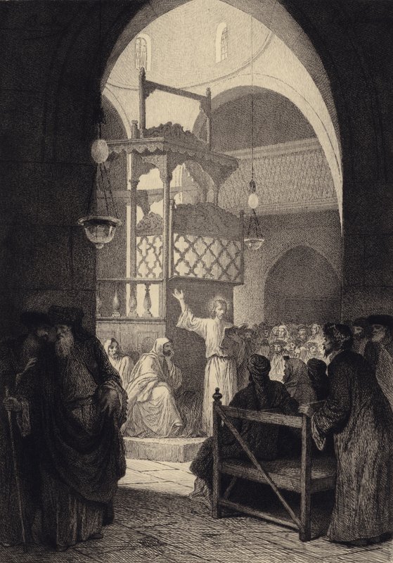Jesús en la sinagoga de after Albert Robida