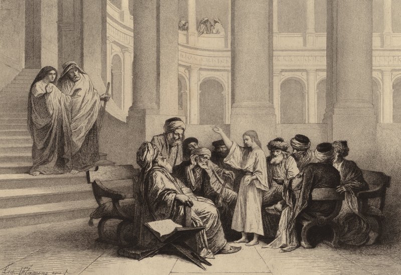 Jesús en medio de los doctores de after Albert Robida
