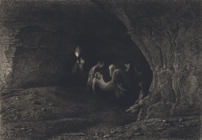 Jesús puesto en el sepulcro de after Albert Robida