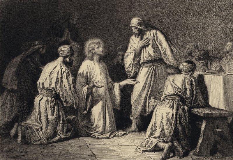Jesús orando en medio de sus discípulos de after Albert Robida
