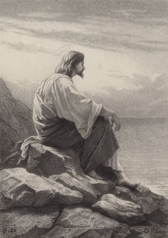 Jesús sentado junto al mar de after Albert Robida