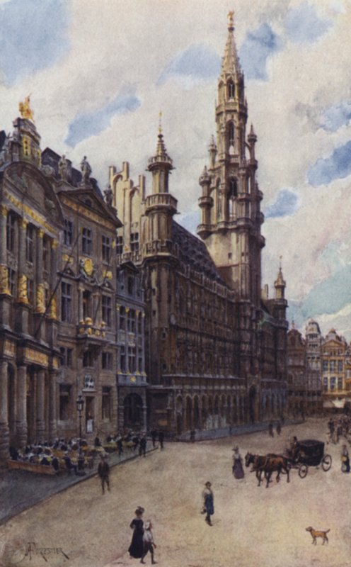 El Hotel de Ville, una esquina de la Grande Place de after Amedee Forestier