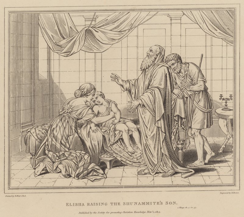 Eliseo resucitando al hijo de la sunamita, 2 Reyes de after Benjamin West