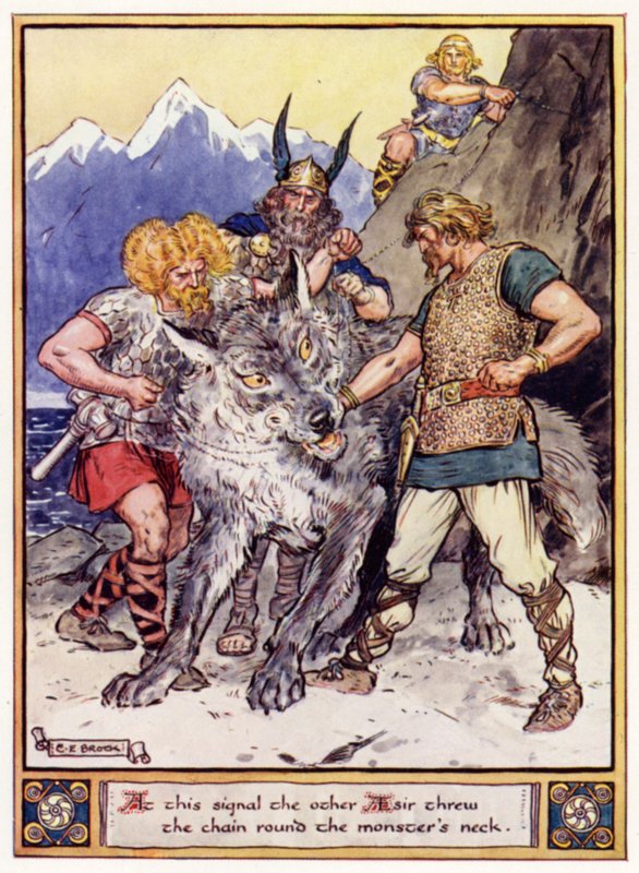 A esta señal, los otros Aesir lanzaron la cadena alrededor del cuello del monstruo de after Charles Edmund Brock