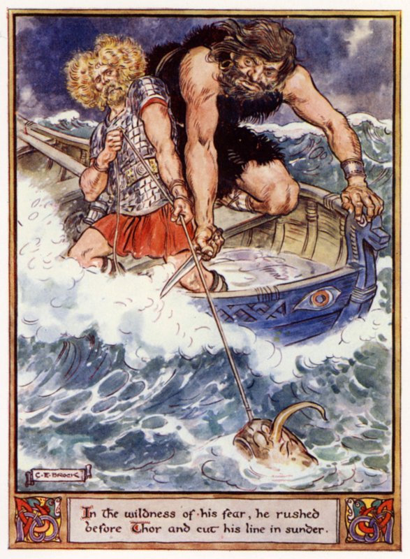 En la salvajeza de su miedo, corrió delante de Thor y cortó su línea en dos de after Charles Edmund Brock