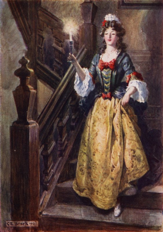 La señora Beatrix bajando las escaleras de Walcote House para saludar a Esmond de after Charles Edmund Brock