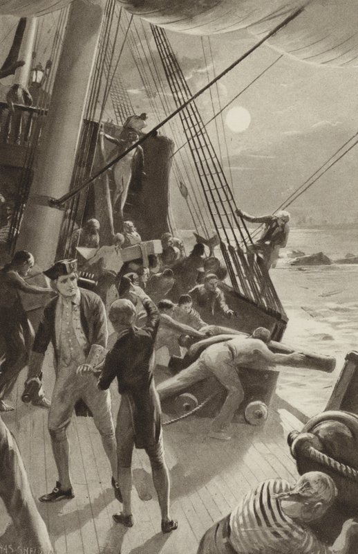 El barco del Capitán James Cook en problemas frente al Cabo Tribulación de after Charles Mills Sheldon