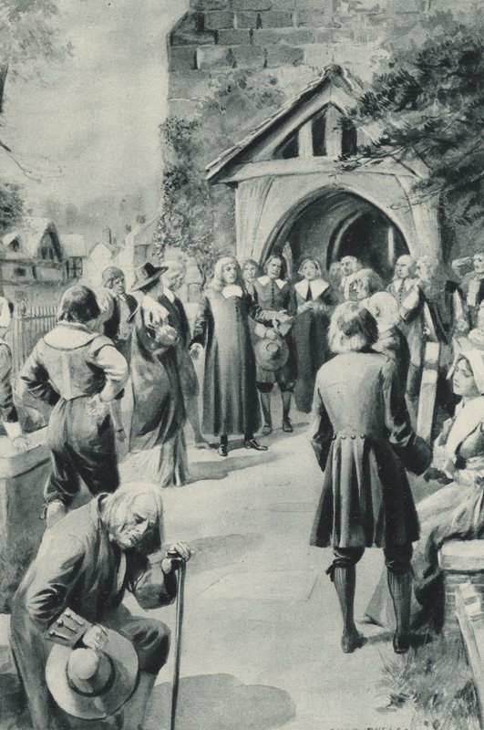 La gente de Eyam en Derbyshire, resolviendo aislar su aldea afectada por la peste del mundo de after Charles Mills Sheldon