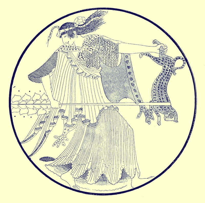 Ménade, ilustración de Pinturas de Vasos Griegos por J. E. Harrison y D. S. MacColl, publicada en 1894 (imagen digitalmente mejorada) de after English School