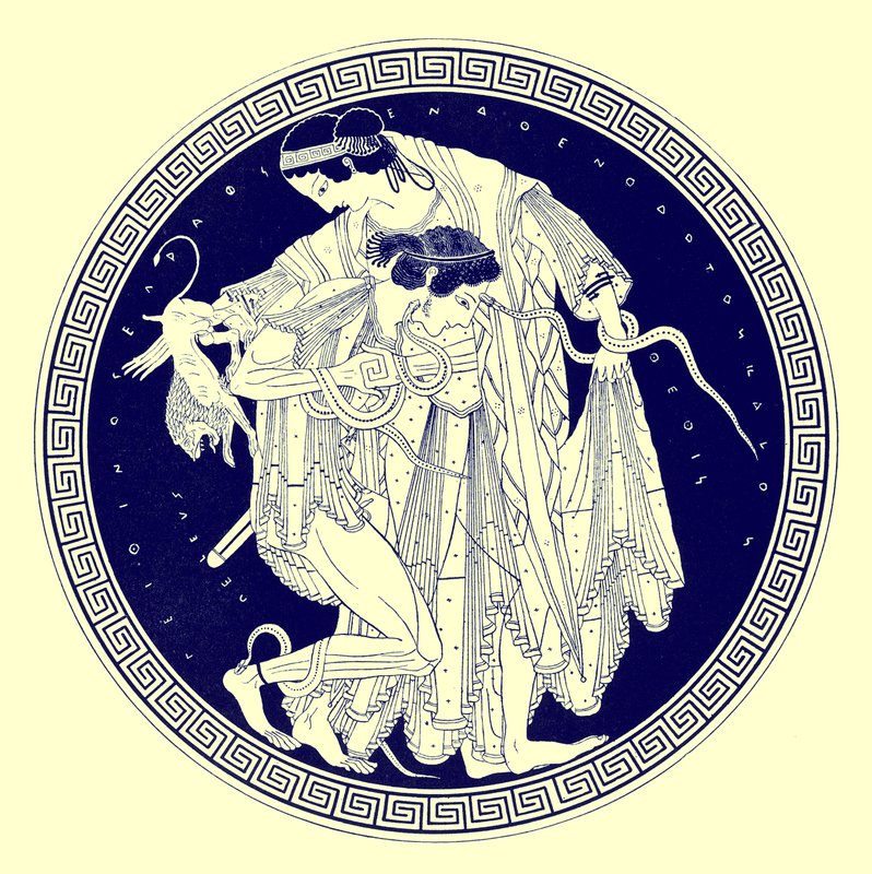 Peleo y Tetis, ilustración de Pinturas de Vasos Griegos por J. E. Harrison y D. S. MacColl, publicada en 1894 (imagen digitalmente mejorada) de after English School