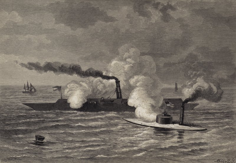 Ataque del Monitor al Merrimack de after Felix Octavius Carr Darley