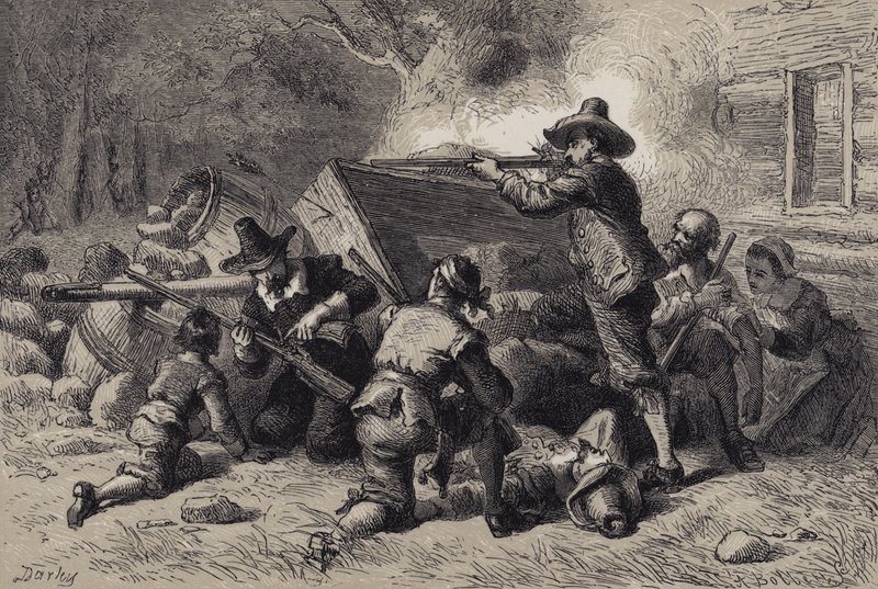 Virginianos defendiéndose contra los indios de after Felix Octavius Carr Darley