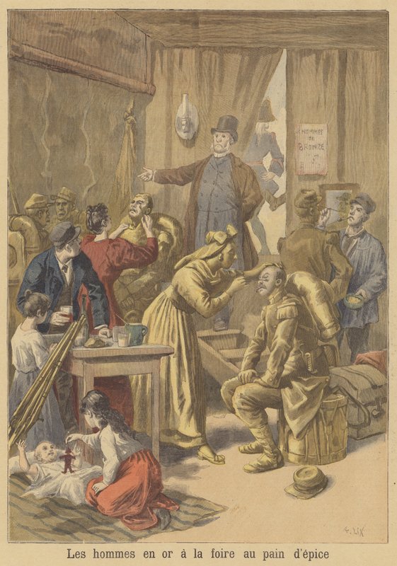 Hombres pintados de oro antes de la Feria de Pan de Jengibre de Pascua de after Frederic Theodore Lix