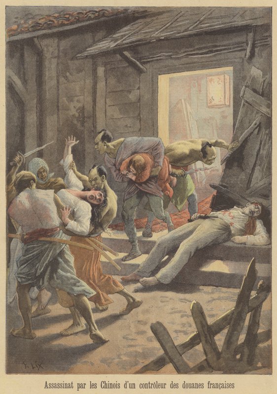 Asesinato de un oficial de aduanas francés por los chinos de after Frederic Theodore Lix