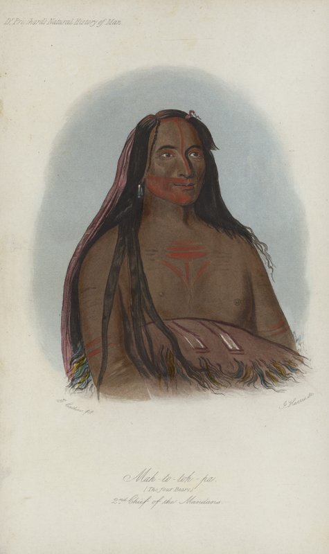 Mah-to-toh-pa, Los Cuatro Osos, 2º Jefe de los Mandan (aguafuerte) de after George Catlin