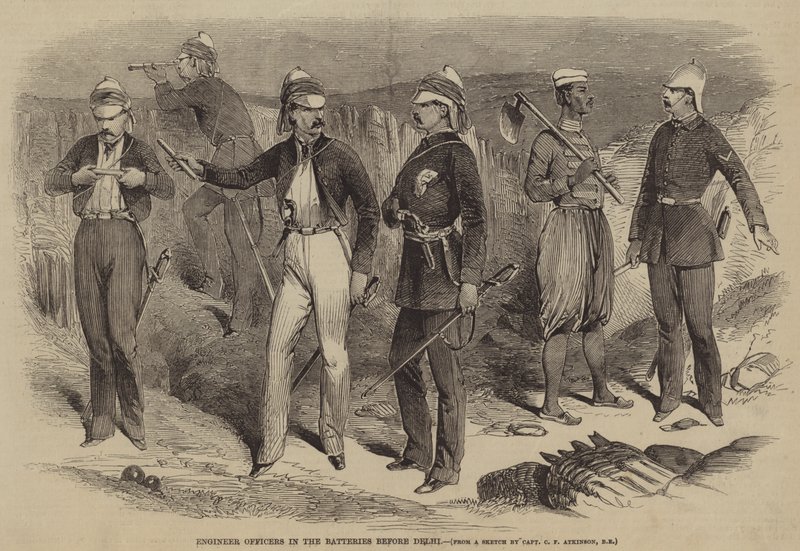 Oficiales de ingenieros en las baterías antes de Delhi de after George Francklin Atkinson