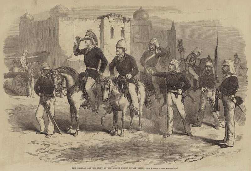 El general y su estado mayor en el piquete de la mezquita antes de Delhi de after George Francklin Atkinson