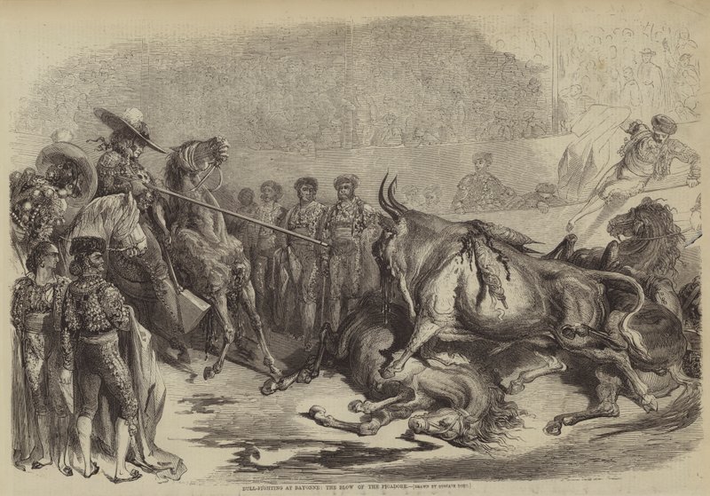 Corrida de toros en Bayona, el golpe del picador de Gustave after Dore