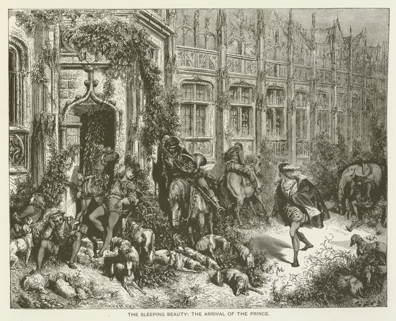La Bella Durmiente, la llegada del Príncipe de Gustave after Dore