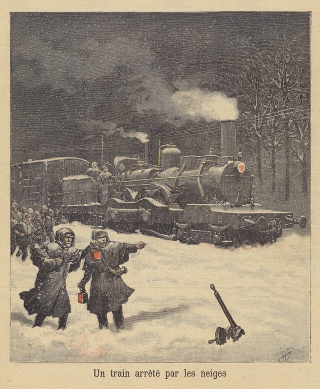Un tren detenido por la nieve de after Henri Meyer