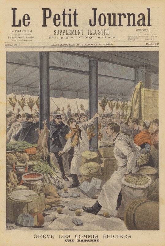 Pelea durante una huelga de empleados de tiendas de comestibles de after Henri Meyer