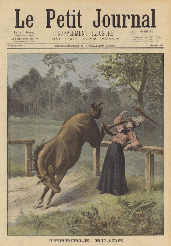 Una mujer pateada por un caballo de after Henri Meyer