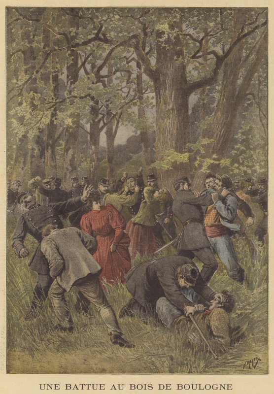 Confrontación entre la policía y vagabundos en el Bois de Boulogne de after Henri Meyer