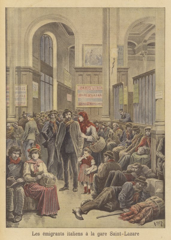 Emigrantes italianos a América en la Gare Saint-Lazare de after Henri Meyer