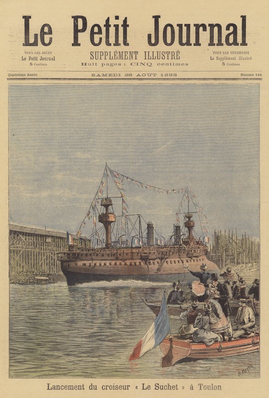 Lanzamiento del crucero Le Suchet en Toulon de after Henri Meyer