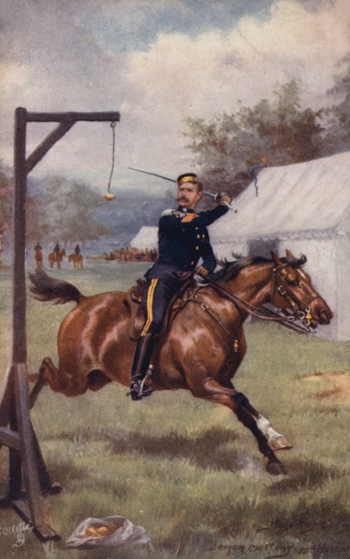 Soldado de los 10º Húsares realizando el ejercicio de corte de limón de after Henry A. Payne