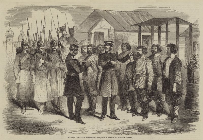 Reclutamiento de conscriptos rusos de after Horace Vernet