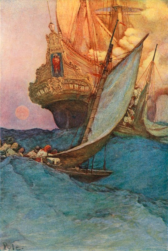 Un ataque a un galeón de after Howard Pyle