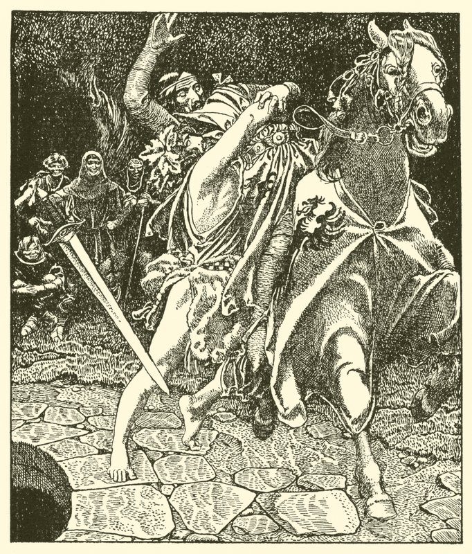 Sir Kay y el loco del bosque de after Howard Pyle
