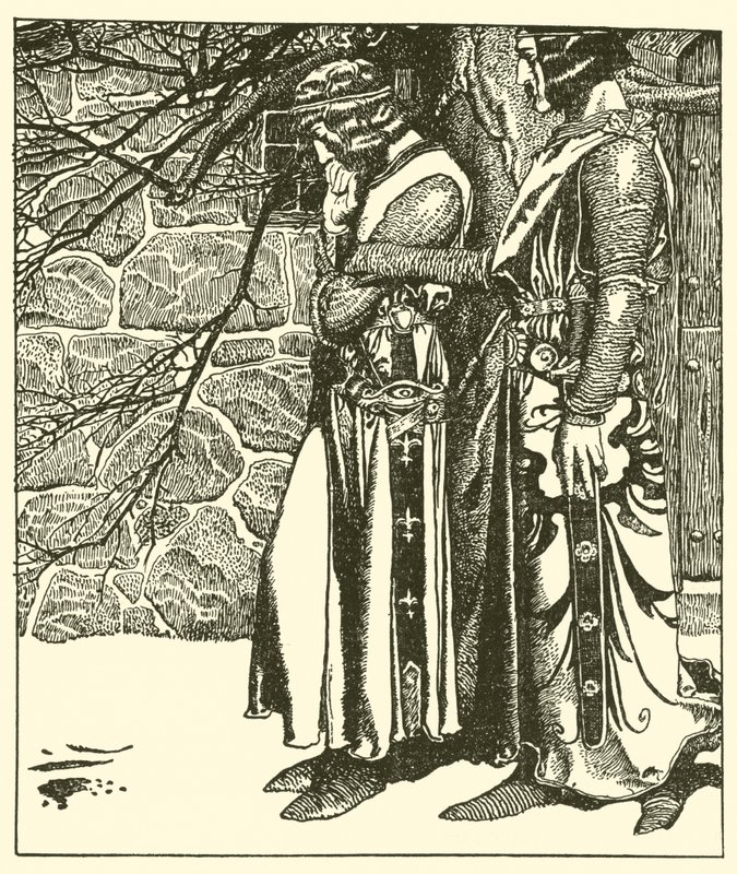 Sir Kay interrumpe las meditaciones de Sir Percival de after Howard Pyle