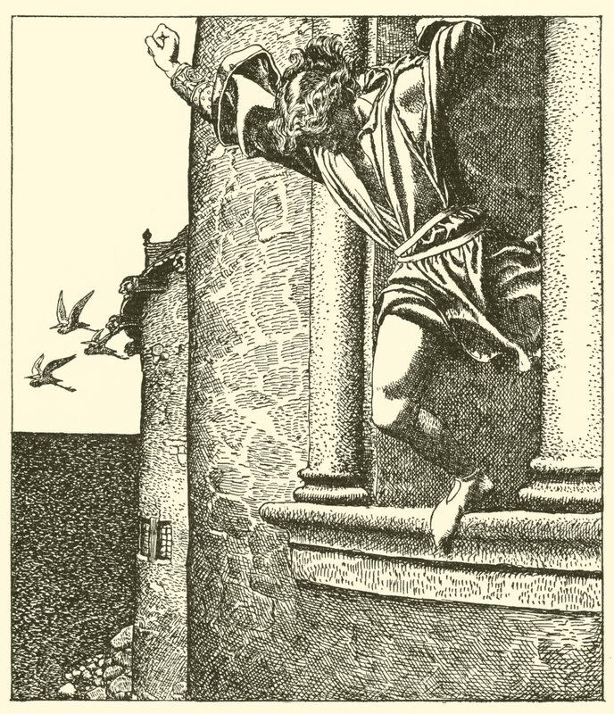 Sir Tristram salta al mar de after Howard Pyle